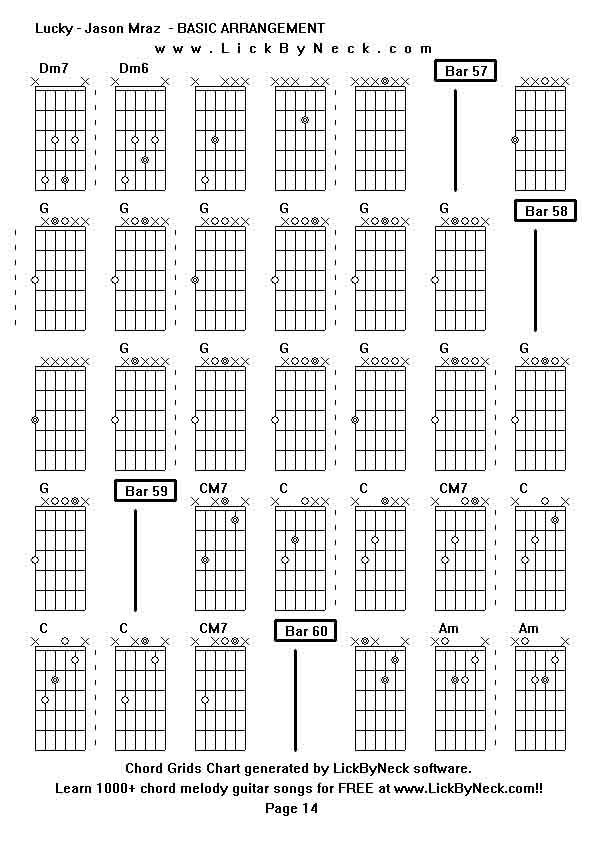 Chord Grids Chart of chord melody fingerstyle guitar song-Lucky - Jason Mraz  - BASIC ARRANGEMENT,generated by LickByNeck software.